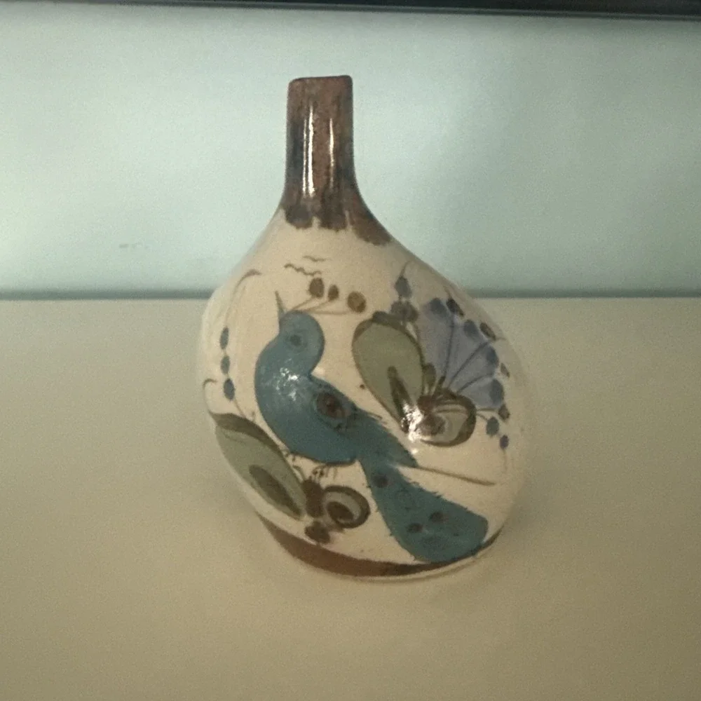 Vintage Uniquely Shaped Ken Edwards Tonala‎ Mexican Pottery Bud Vase Signed 5
